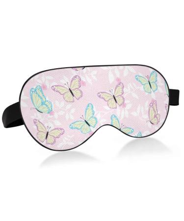 Haskirky Light Blocking Eye Mask Breathable and Adjustable Adult Men and Women Travel on Business Trips Yoga Meditation Light Smooth Comfortable Eye Mask Office Deep Sleep Goodies Butterfly on Pink