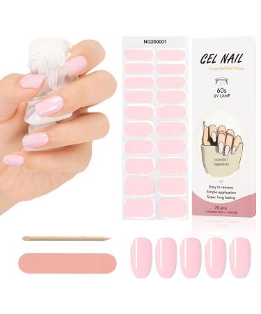 Kalolary 20PCS Nail Adhesive Wrap Nail Gel Polish Strips Full Wraps Nail Polish Stickers Cured Gel Nail Strips Self-Adhesive Gel Nail Wrap Stickers Decals(UV/LED Lamp Required) (Light Pink)