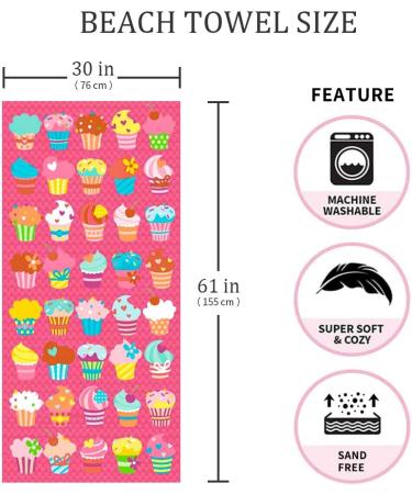 Auxory 30x60 Microfiber Beach Towel for Travel - Quick Dry, Sand Proof, Super Absorbent - Ice Cream Design - Ideal for Swimmers, Men, Women, Kids - Buy Online on SooperMarket.com