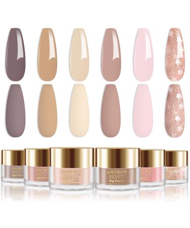 Lavender Violets 14g x 6 Colors Dip Powder Nude Pink Cream Beige Colours Latte Stars Nail Art Manicure Large Capacity Dipping Powder Glitter Nail Powder J204