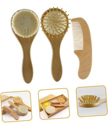 KOMBIUDA 1 Set Newborn Wooden Baby Hairbrush and Comb Cap | Natural Grooming Gift for Infants and Toddlers - Buy Online on SooperMarket.com