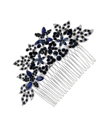 HAPINARY Dark Blue Hair Comb Floral Hair Comb Wedding Hair Accessories for Brides Bridal Rhinestone Headpieces Hair Accessory Bride Hair Comb Clip Flower Girl Headpiece