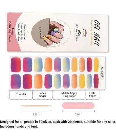Foyute Semi Cured Gel Nail Strips 20 Pcs Soft Self-Adhesive Gel Nail Polish Wraps Sticker for Salon-Quality Manicure Set Long Lasting Easy to Apply & Remove Nail File & Wooden Stick (Smudge rainbow) - Buy Online on SooperMarket.com