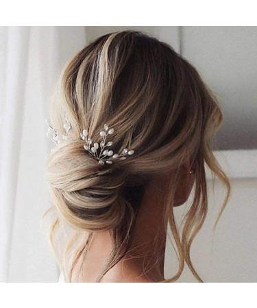 Earent Bride Wedding Hair Pins Bridal Pearl Hair Accessories Crystal Hair Piece Headpiece for Women and Girls (Pack of 3) (A-Silver)