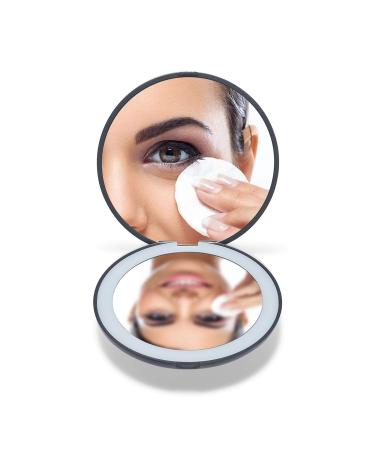OMIRO LED Lighted Compact Mirror  3  Mini 1X/10X Magnification Daylight Travel Makeup Mirror for Purses (Black)