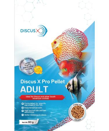 Discus X PRO Pellet Fish Food Adult Ideal for Discus and South American Cichlids 80g. 1.6mm Pellet Size (Slow Sinking)