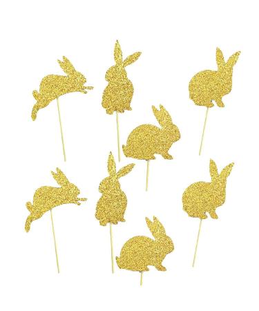 8 Pcs 4 Types Bunny Cupcake Toppers Rabbit Cake Toppers Birthday Party Easter Cake Decoration (Golden) LM