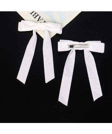 2Pcs Velvet White Bow Hair Clips with Long Ribbon - Vintage Hair Accessories for Girls and Women - Buy Online on SooperMarket.com
