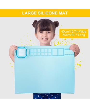 Silicone Art Mat with Cup - Painting, Resin Casting, and Crafts - Artist Mat with Pen Holders for Kids - Clay, DIY Creations, Play Doh - Blue - Buy Online on SooperMarket.com