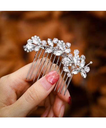 Foyte Crystal Bride Wedding Hair Comb Silver Bridal Headpieces Rhinestone Pearl Hair Pieces Bridesmaid Side Combs Hair Accessories for Women and Girls (silver)