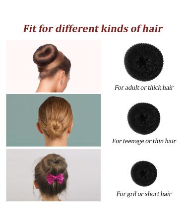 Donut Hair Bun Maker Set - 3 Ring Style Bun Makers + 20 Large Bobby Pins - Black C-Black - Buy Online on SooperMarket.com