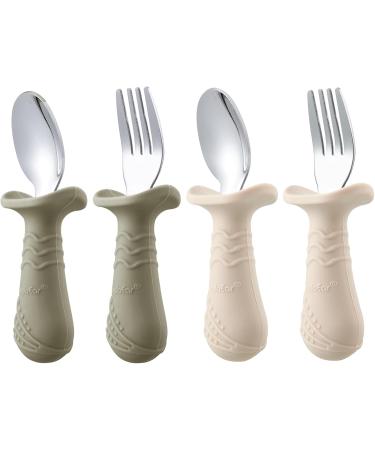Pandaear 6-Piece Children's Cutlery Set | BPA-Free Silicone & Stainless Steel Baby Fork & Spoon | Anti-Choke Design | Ideal for 1-Year-Olds | Light Brown - Buy Online on SooperMarket.com