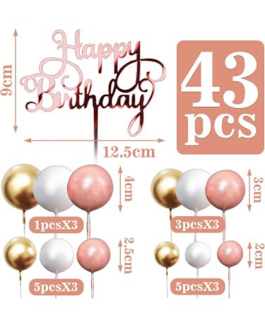 43 Piece Tortendeko Foam Balls Set - Rose Gold White & Gold Cupcake Toppers for Birthdays Weddings & Baby Showers - Buy Online on SooperMarket.com