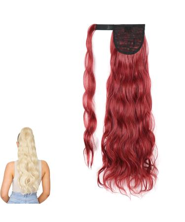 prinfantasy Curly Wrap Around Ponytail Synthetic Hair Extensions Clip in Pony Tail Wig Red Fashion Wavy Hair Pieces for Cosplay MW133 GBMW133 24 inch