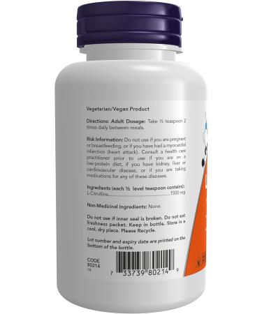 NOW Supplements L-Arginine 1000mg Tablets (120 Count) + L-Citrulline Pure Powder (113g) L-Arginine Tablets + Powder 113g - Buy Online on SooperMarket.com