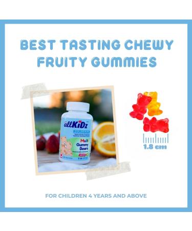 allKiDz Multivitamin Gummy Bears for Kids Children Complete Multi Vitamin Mineral Supplement 11 Essential Nutrients Including Folate Vitamin A B C D3 E and Zinc for Immune Health Natural Fruit Flavours Bear Gummies 110 Count - Buy Online on SooperMarket.com