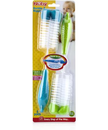 Nuby 2-Pack Bottle and Nipple Brush with Sponge Tip - Fuchsia/Purple (2 Count) - Buy Online on SooperMarket.com