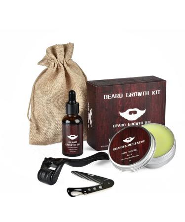 Beard Growth Kit Beard Grooming Kit for Men W/Beard Roller Beard Oil Beard Balm and Foldable Styling Comb -Birthday Fathers Gifts for Men Him Dad Husband Boyfriend (Set A)