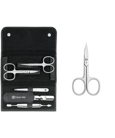 Twilding manicure set and pedicure set Nail care made of real leather with push button & nail scissors and skin scissors for fingers and toenails combination scissors for precise cutting made of stainless steel polished 90 mm 5 pieces (1-pack) including c