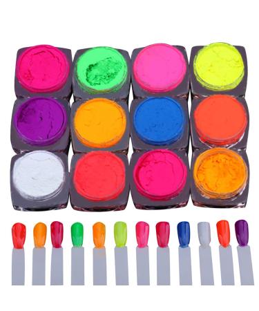 TIREOW Neon Colors Pigment Nail Polish Powder Dust Nail Glitter Gradient Glitter Iridescent Acrylic Nail Brush
