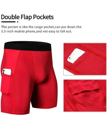 WRAGCFM Men's Compression Shorts with Pockets - Red, Medium | Running, Workout, Active Underwear - Buy Online on SooperMarket.com