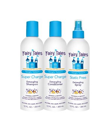 Fairy Tales Tangle Tamer Detangling Shampoo and Conditioner for Kids plus Detangling Spray - Ultra Moisturizing and Anti Frizz Protection - Paraben Free Sulfate Free - 12 Oz Each Bottle - 3 pack