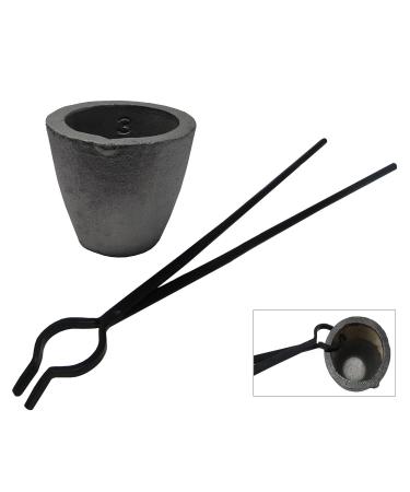 #3 Clay Graphite Crucible W/ 20" Hinge-Style Foundry Crucible Tongs for Melting and Casting Gold Silver Copper and Precious Metal Casting Hand Tools