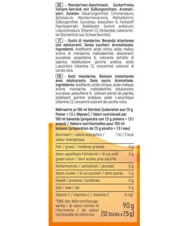 Intick Sugar-Free Instant Drink - Mandarin | Vegan Low-Calorie Beverage Powder | 1 Pack (12 x 1.5L) with Vitamin C - Perfect for Water - Buy Online on SooperMarket.com