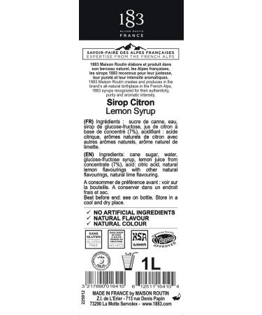 1883 Maison Routin Premium Lemon Syrup - 1L Glass Bottle for Iced Tea, Cocktails, Mocktails & Desserts - Buy Online on SooperMarket.com
