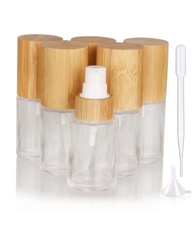 COSIDEA 6 pcs Empty 1oz / 30ml bamboo lids clear glass bottle with lotion pump dispenser refillable emulsion cosmetic cream bottles toiletries refill travel container 30 ml With Lotion Pump