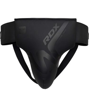 RDX Groin Protector for Boxing, Muay Thai, Kickboxing and MMA Fighting, Maya Hide Leather Abdo Gear for Martial Arts Training, Men Jockstrap Abdominal Protector for Sparring, Taekwondo and Grappling Matte Black Medium