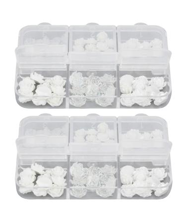 Nail Charms Nail Art Decorations 2 Boxes Nail Art Decorations Delicate Compact White Rose Camellia Nail Art Rhinestones for Girls