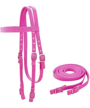Tahoe Tack Double Layer Nylon Headstall with Reins - Pink Full Size - Buy Online on SooperMarket.com