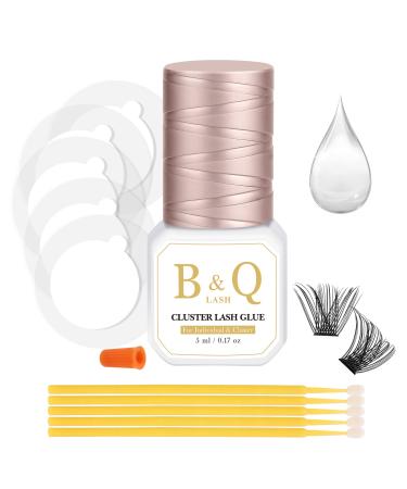 Cluster Lash Glue 5 ML B&Q LASH Bond Long Lasting Eyelash Glue for DIY Eyelash Extension Lash Cluster Glue Waterproof Glue for Cluster Lashes with Micro Brushes (Clear 5ml) Lash Clusters Glue White 5 ML