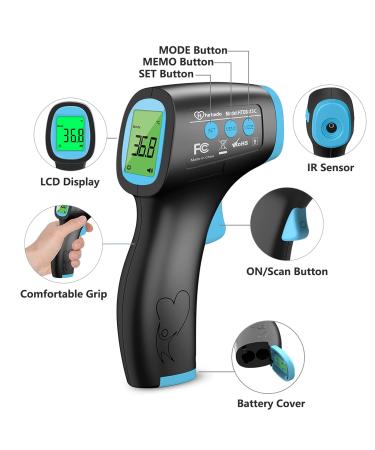No Touch Forehead Thermometer for Adults and Children - Digital Infrared Body Thermometer for Kids - High Temperature Alarm - Instant Accurate Reading - Black - Buy Online on SooperMarket.com