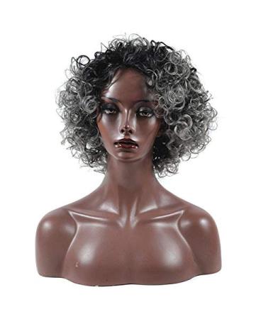 BGHJUE Wig Curly Lace Front Wigs For Women Synthetic Black Gray Color Short Bob 30cmBlackgray