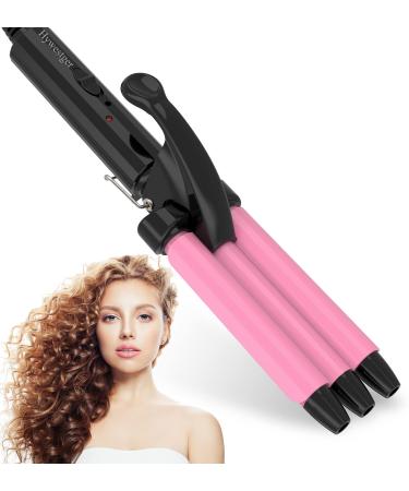 Mini 3 Barrel Curling Iron 1/2 Inch Small Beach Waves Curling Iron for Travel Dual Voltage Curling Wand Ceramic Tourmaline Hair Crimper Add Shine to Waves Light Weight & Easy to Use Pink