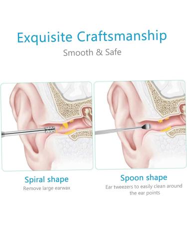 2 Sets Stainless Steel Ear Cleaning Kit - Ear Pick, Spatula, Spiral Spoon, Earwax Removal Tools - Buy Online on SooperMarket.com