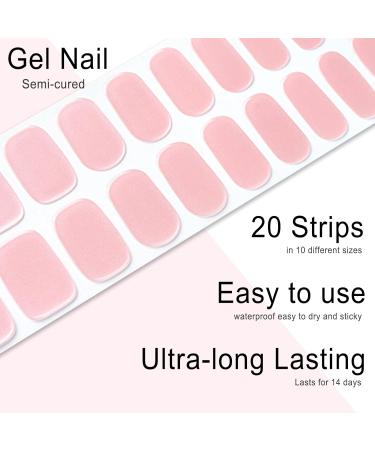 Foyute Semi Cured Gel Nail Strips 20 Pcs Soft Self-Adhesive Gel Nail Polish Wraps Sticker for Salon-Quality Manicure Set Long Lasting Easy to Apply & Remove Nail File & Wooden Stick (Pink B) - Buy Online on SooperMarket.com