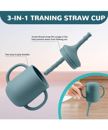 Baby Feeding Set: Silicone Bib, Suction Divided Bowl, Spoon, Fork - Toddler Utensils for Baby Led Weaning - 6 Months (Blue Green) - Buy Online on SooperMarket.com