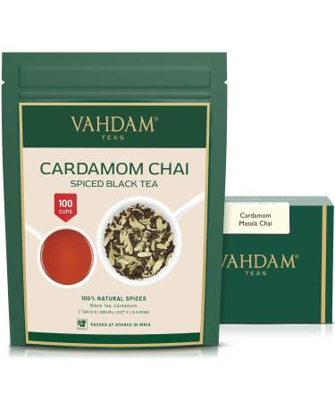 VAHDAM Cardamom Chai Tea Loose Leaf 200g (100+ Cups) India's Traditional Cardamom Tea | Spiced Chai Tea | Brew Hot Tea Iced Tea Or Chai Latte/Masala Chai Tea | Whole Loose-Leaf Vacuum Sealed Cardamom Masala Chai