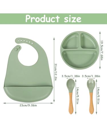 4 Piece Baby Weaning Set: Silicone Suction Divided Plate, Adjustable Bib, Spoon, Fork - Baby Led Feeding Supplies for Baby and Toddlers - Buy Online on SooperMarket.com
