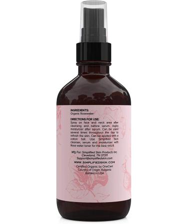 Organic Rose Water Spray for Face & Hair - 4 oz Alcohol-Free Toner & Makeup Remover - Anti-Aging Beauty Mist - Hydrating Facial Care by Simplified Skin - Buy Online on SooperMarket.com