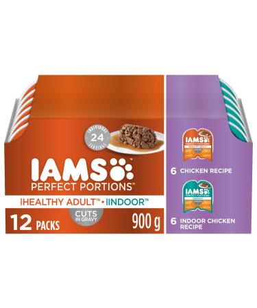 IAMS Perfect Portions Healthy Wet Cat Food Adult Grain Free Cuts in Gravy - Chicken and Indoor Chicken 12CT Multipack 75g Pet Food