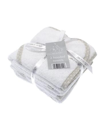 2 Soft White Elli and Raff Baby Hooded Bath Time Towel 100% cotton Baby Gift (White)