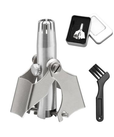 Manual nasal hair trimmer with cleaning brush silver stainless steel nasal hair and ear hair trimmer nose hair cutter mechanically for at home and on the go 1