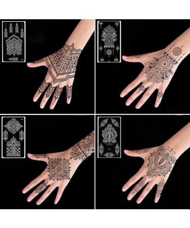 XMASIR 12 Sheets Henna Tattoo Stencils - Glitter Airbrush Temporary Tattoo Stickers - Indian Arabian Self Adhesive Templates - Buy Online on SooperMarket.com