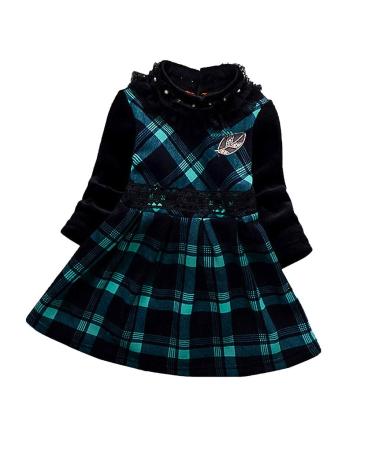 AMhomely Promotion Sale Girl Baby Cashmere Thickening Long Sleeves Dress High Collar Keep Warm Skirt 3-4 Years Green