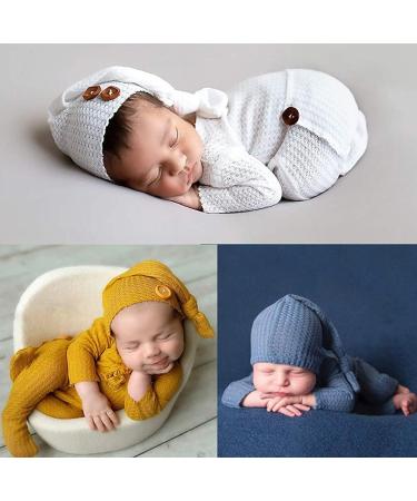 Newborn Baby Photo Shoot Props Crochet Outfit Set - Gray Long Tail Hat and Pants | Photography Accessories for Boys and Girls - Buy Online on SooperMarket.com