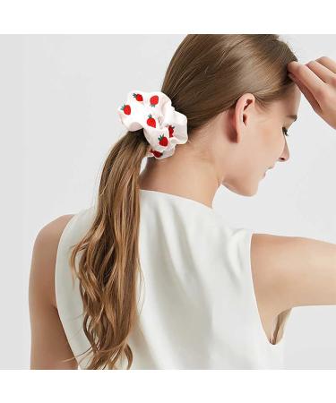 12 Pcs Cute Strawberry Hair Scrunchies - Elastic Hair Bands for Women and Girls - Buy Online on SooperMarket.com